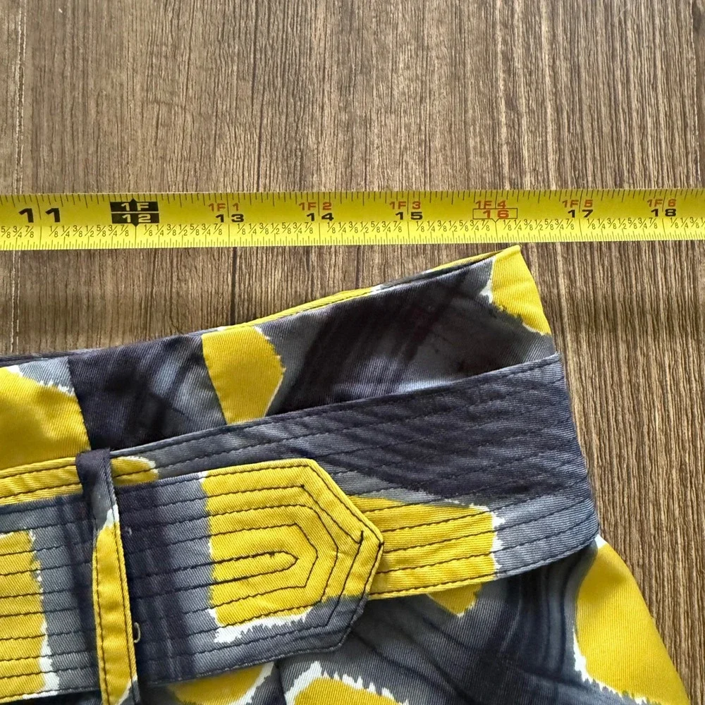 The Limited A-Line Skirt Women Large Yellow Grey Abstract Belted Geometric Mini